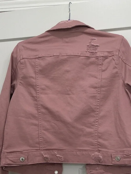 Studio Blue Pink Distressed Denim Jacket - Women - Picture 5 of 5